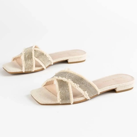 PELLE MODA Hailen Sandals Size 7 1/2 Chain bead fringe in Natural NEW! Shoes 7.5 - Picture 3 of 14